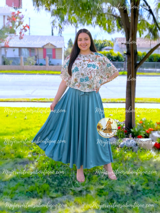 Maribel White & Aqua Cape Dress