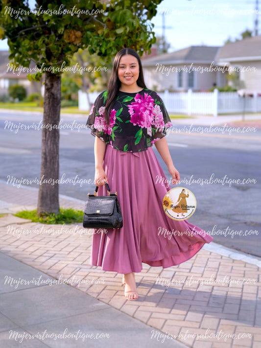 Maribel Black & Purple Cape Dress