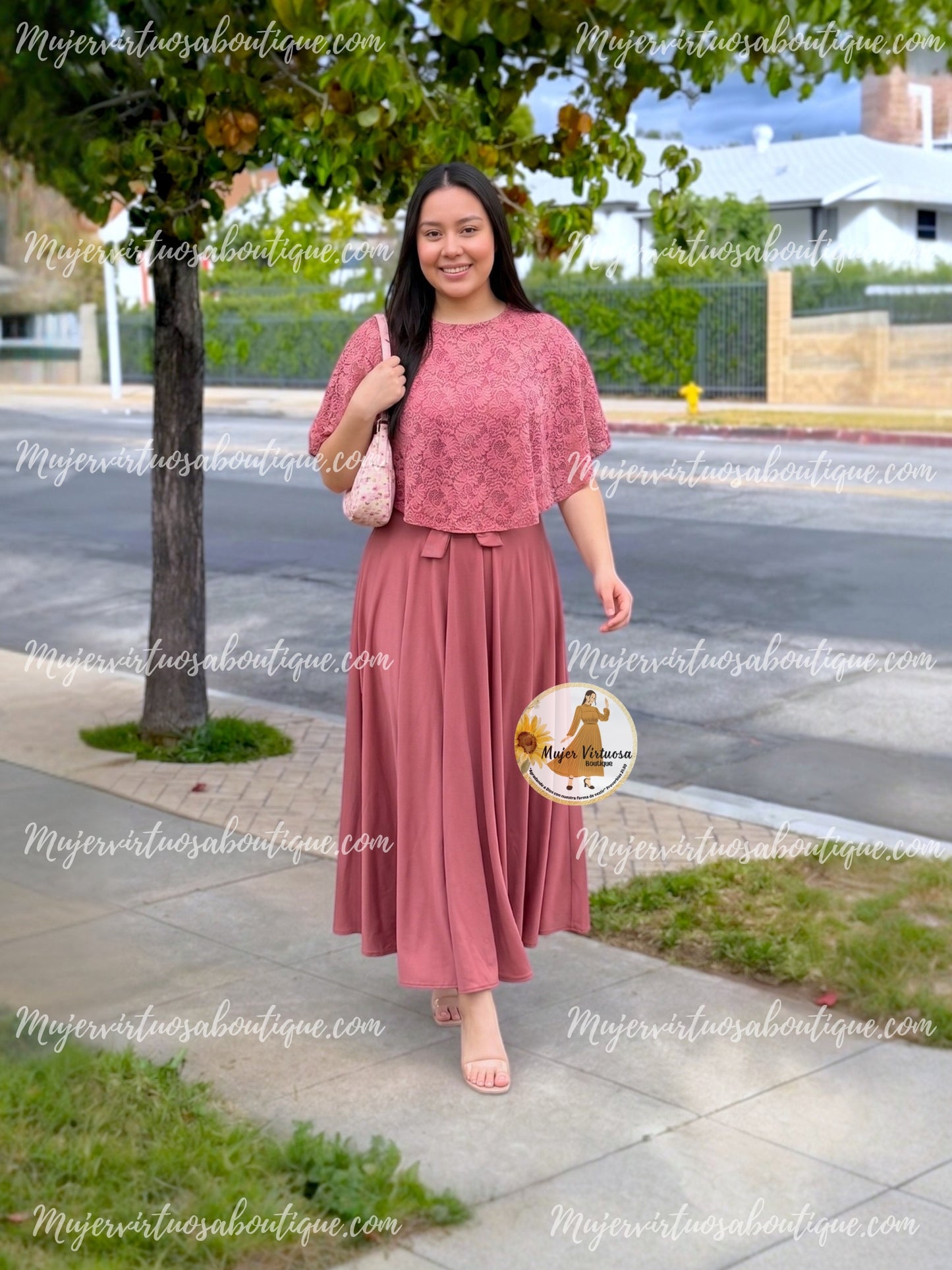 Maribel Rosa Viejo Cape Dress