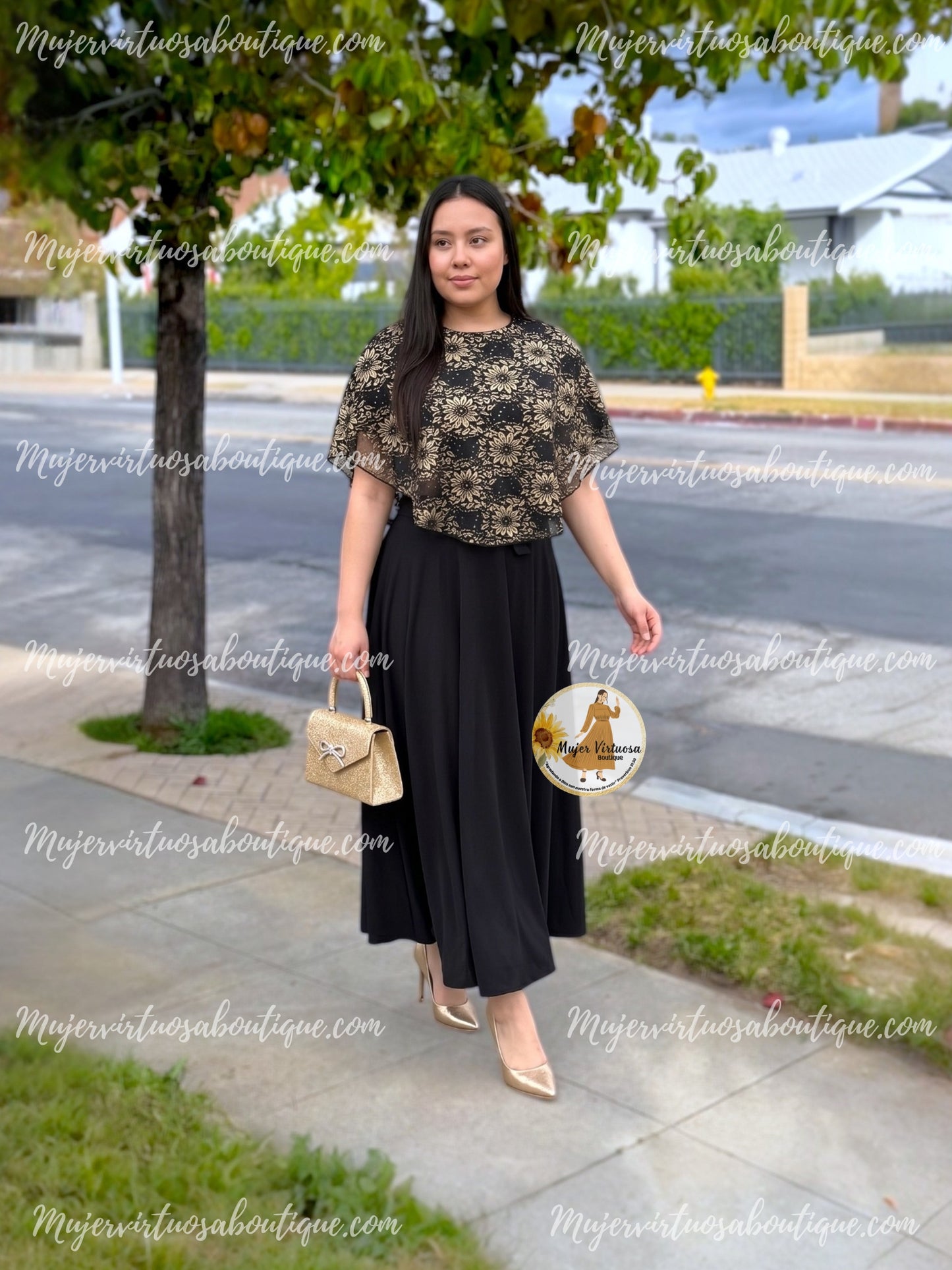 Maribel Black Cape Dress
