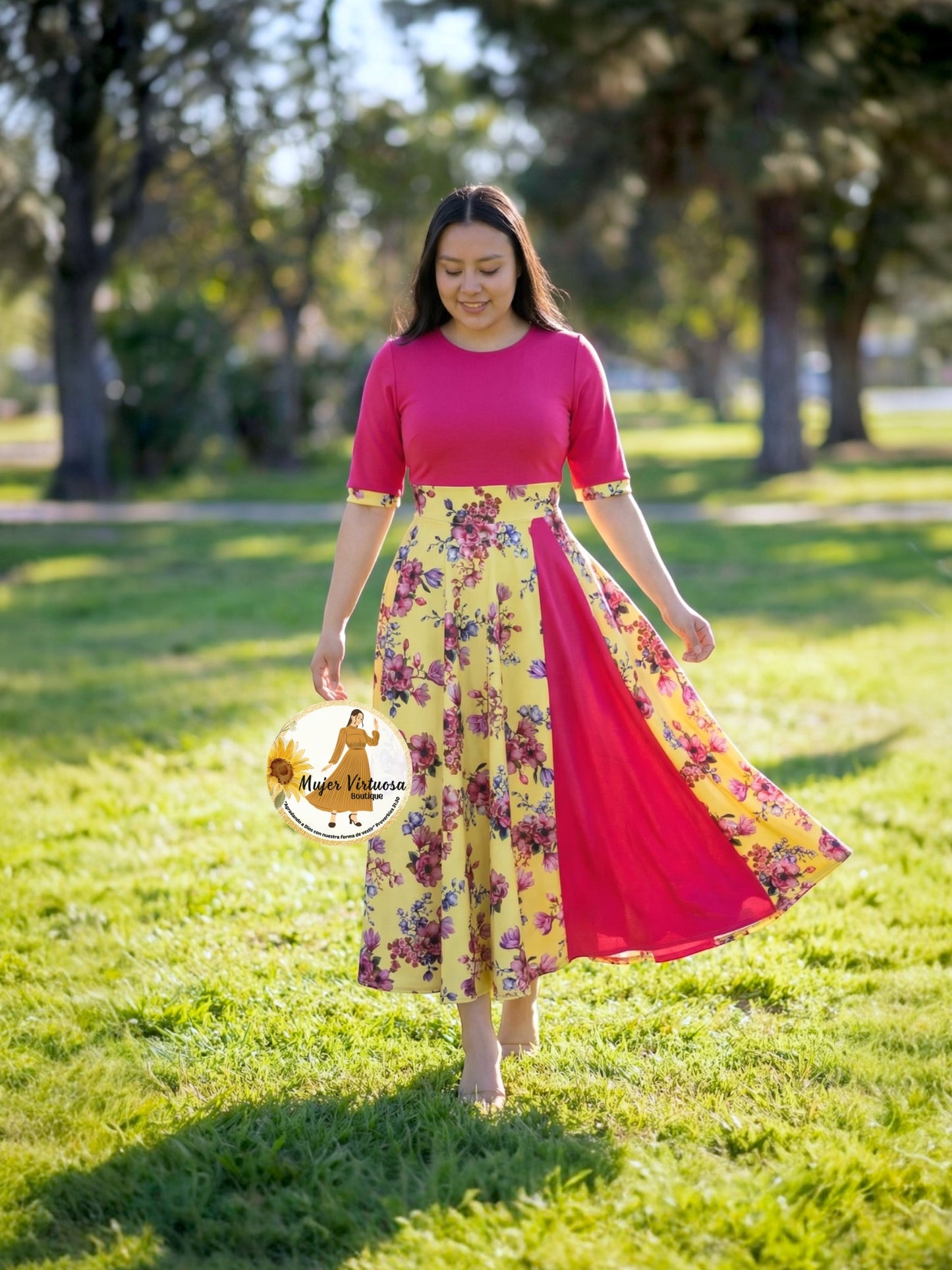 Andrea Coral & Yellow Floral Dress