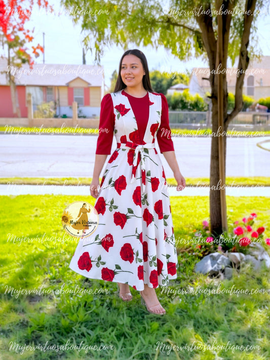 Red & White Roses Dress