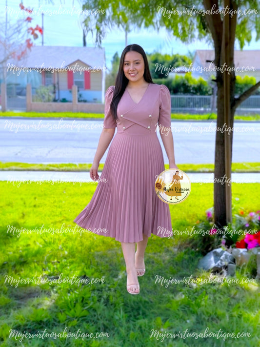 Mauve Pleated Midi Dress