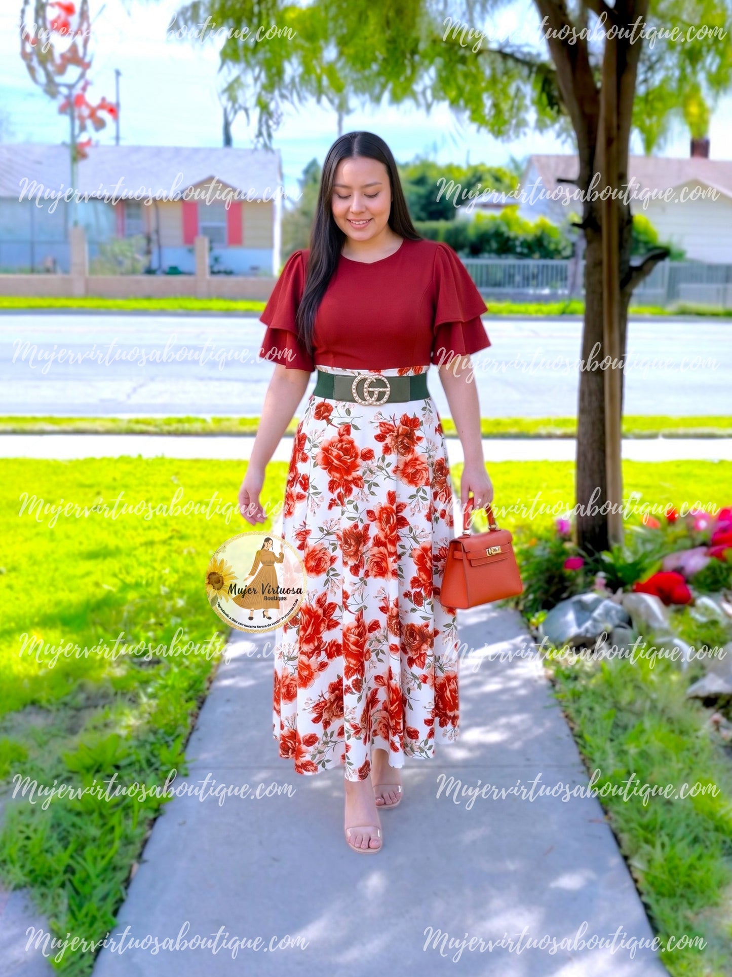Olivia Rust & White Floral Dress