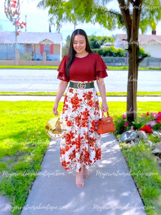 Olivia Rust & White Floral Dress