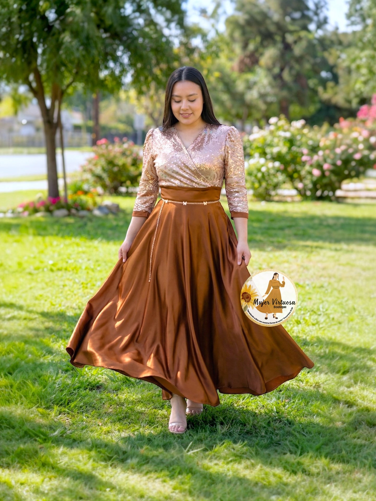 Cecilia Bronze Satin Dress