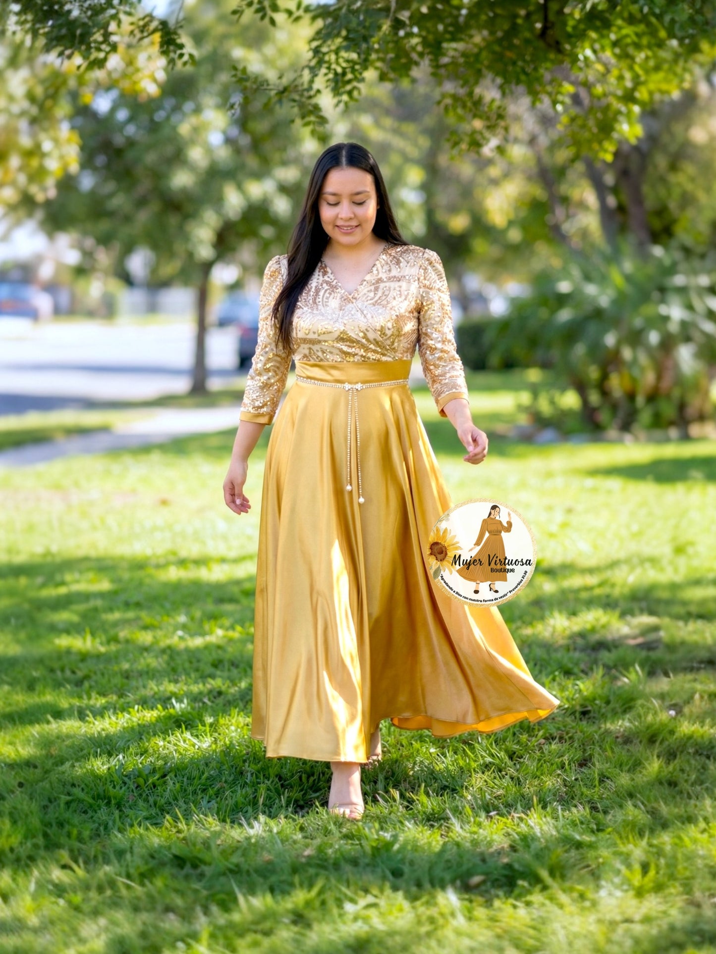 Cecilia Gold Satin Dress