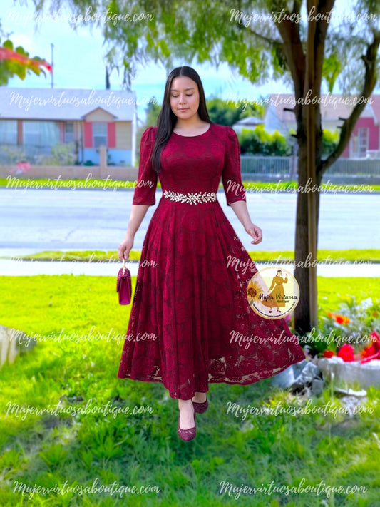 Camila Wine Lace Dress