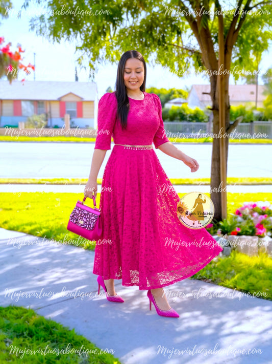 Camila Fucsia Lace Dress
