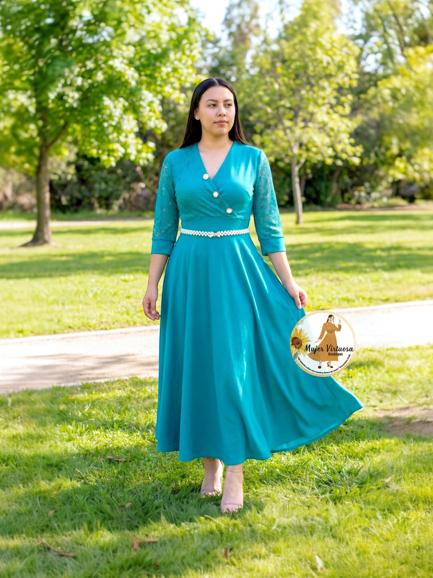 Susan Turquesa Lace & Crepe Dress