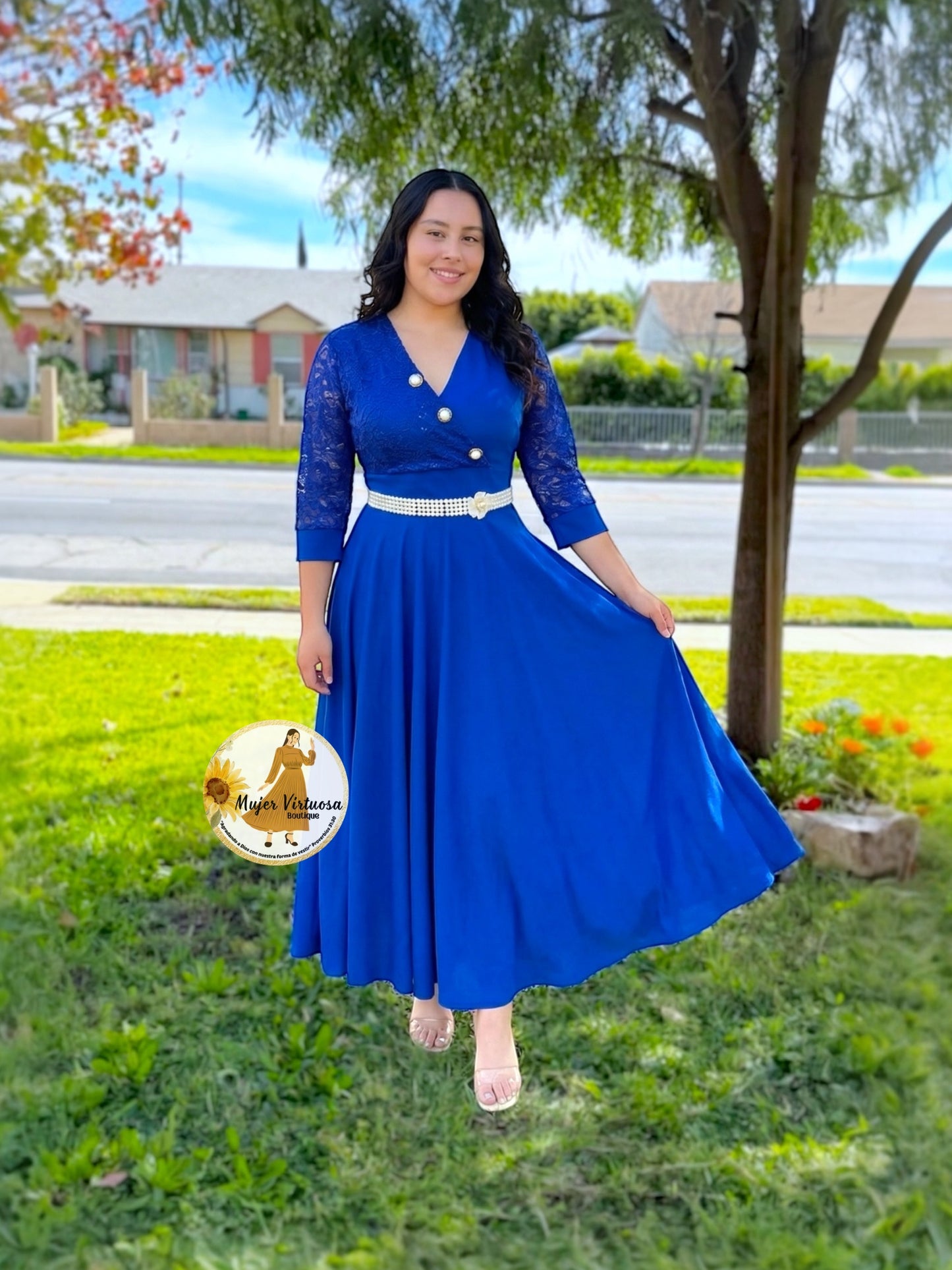 Susan Blue Lace & Crepe Dress