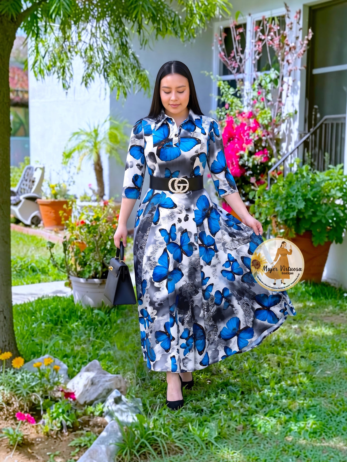 Minerva Blue Butterflies Dress