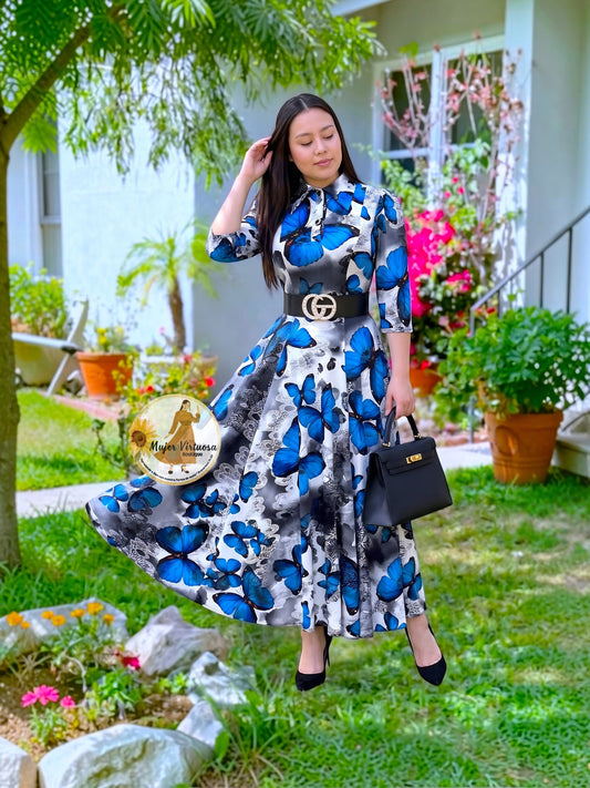 Minerva Blue Butterflies Dress