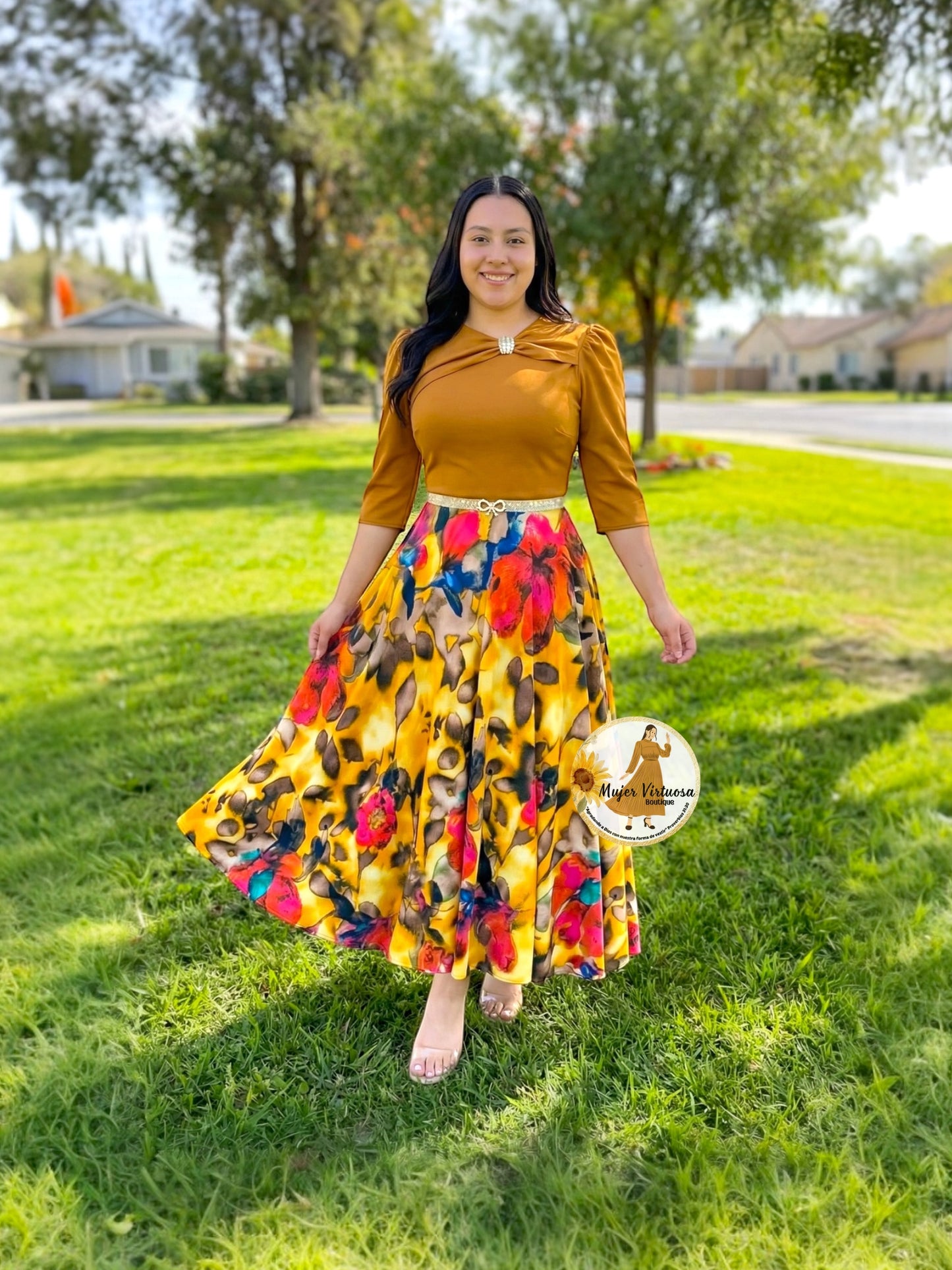 Rosalie Caramel Floral Dress