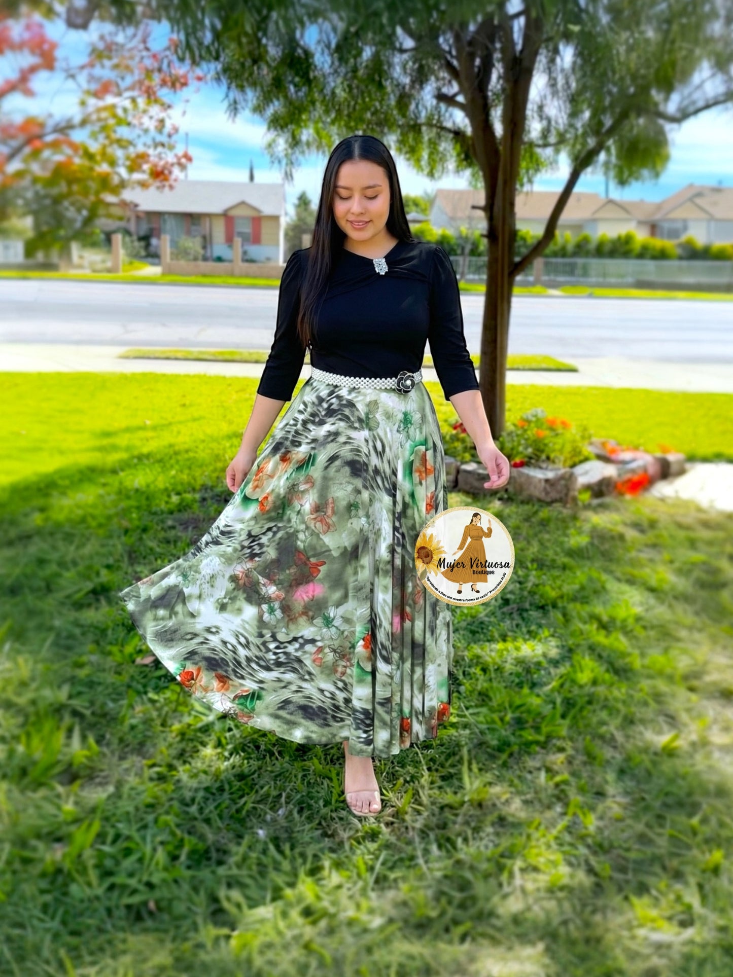 Rosalie Black & Olive Floral Dress