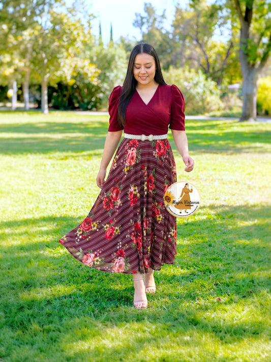 Susan Bungundy Floral Mesh Dress