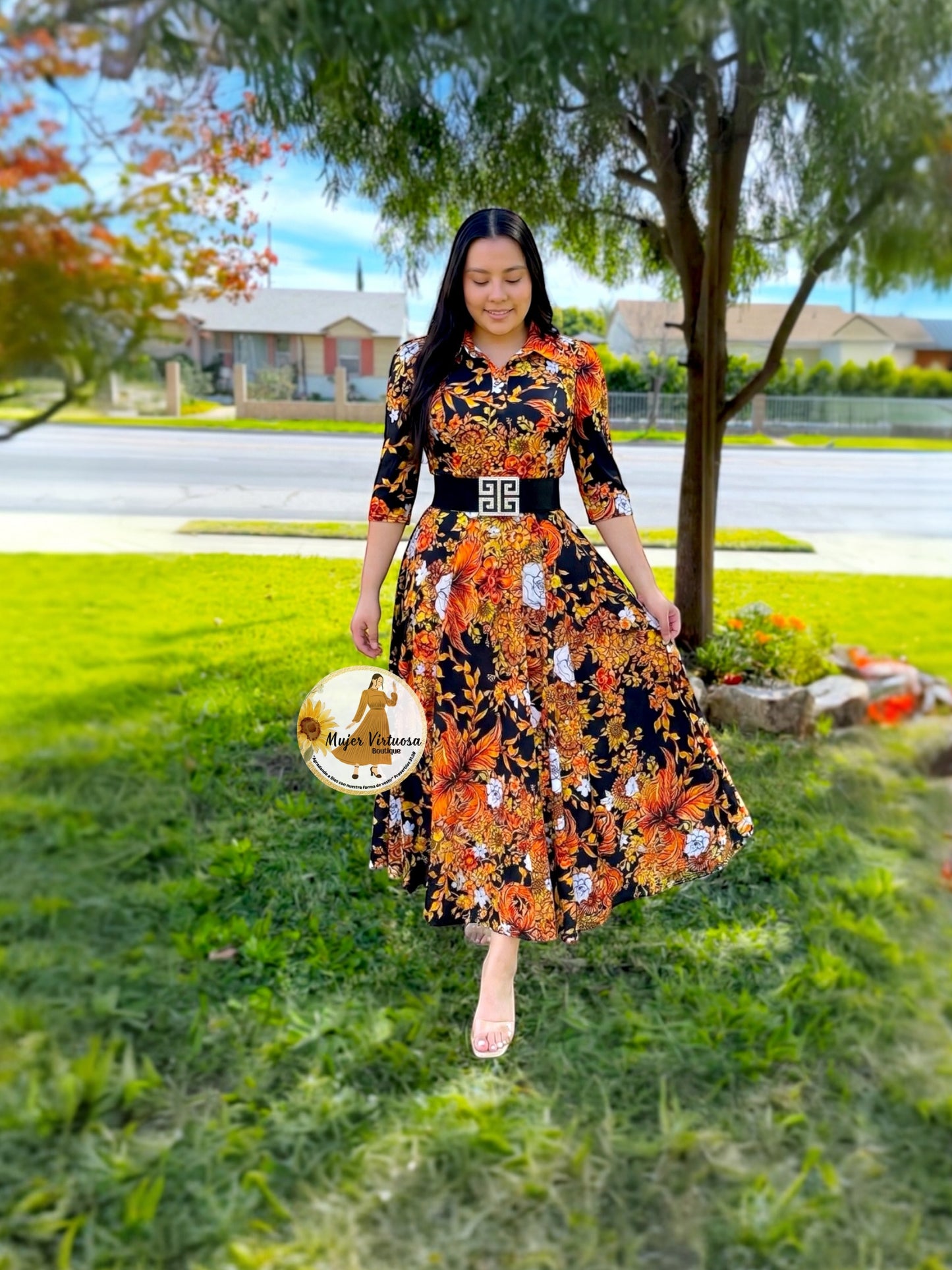 Minerva Black & Autumn Colors Dress