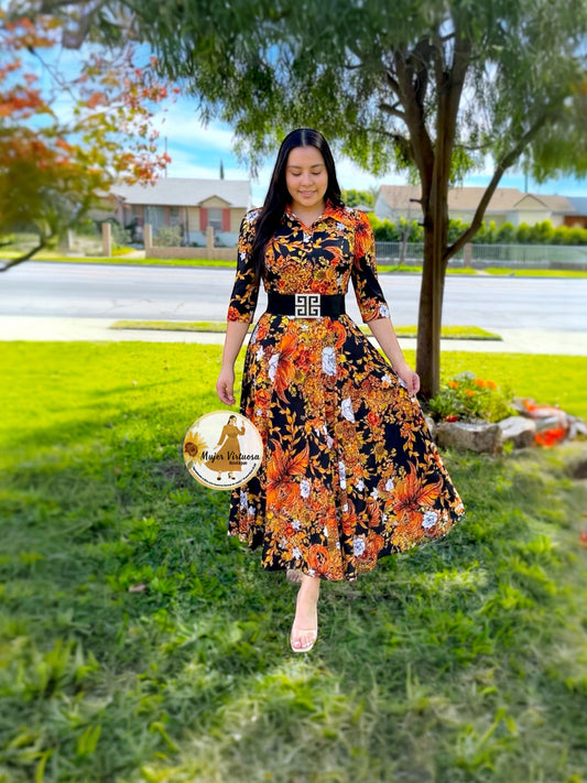 Minerva Black & Autumn Colors Dress