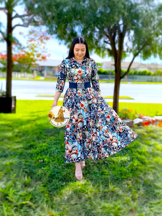 Minerva Navy Abstract Print Dress