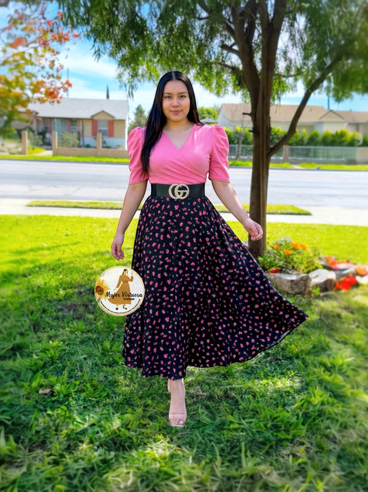 Susan Pink & Black Ditsy Dress