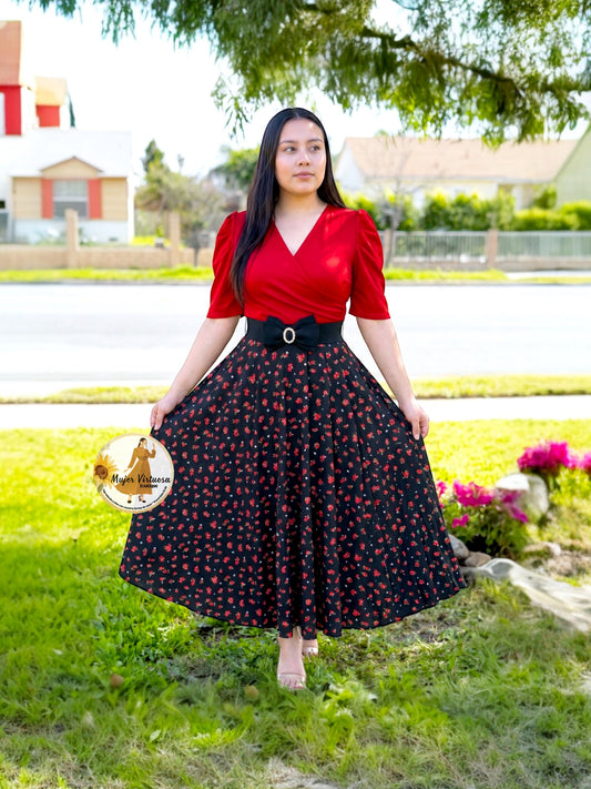 Susan Red & Black Ditsy Dress