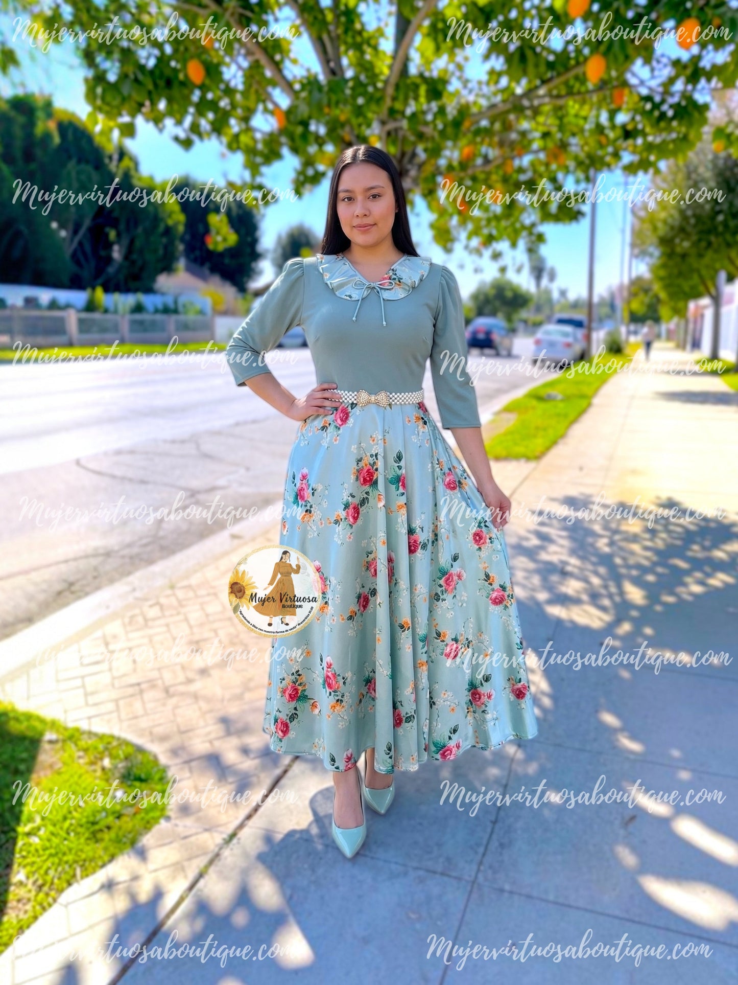 Francesca Aqua Blue Roses Dress