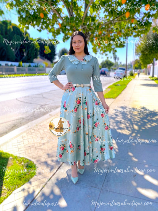 Francesca Aqua Blue Roses Dress