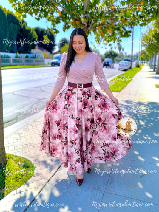 Eva Mauve & Wine Floral Dress