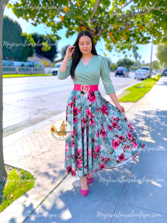 Eva Sage & Fucsia Floral Dress