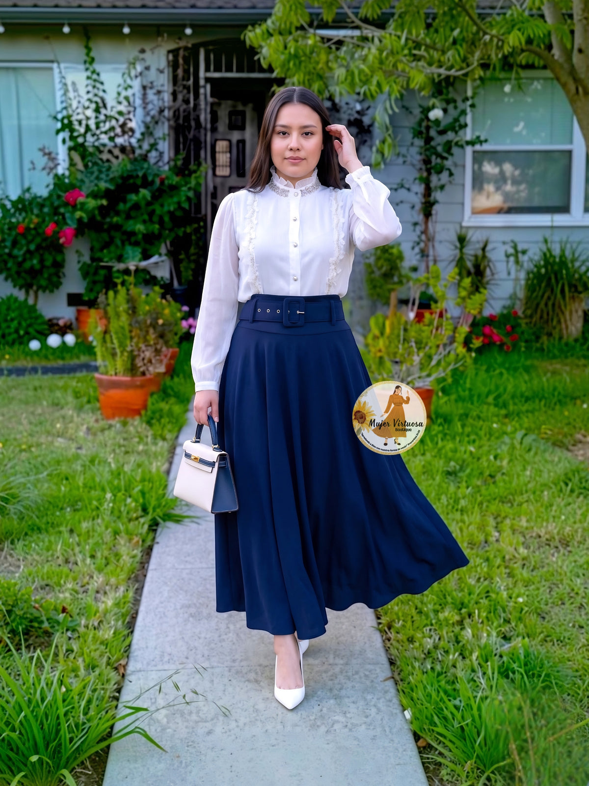 Marina Navy Belted Skirt