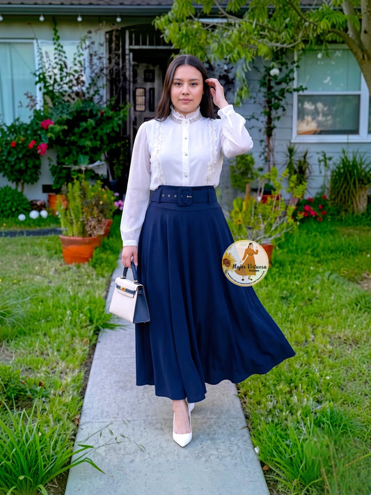 Marina Navy Belted Skirt