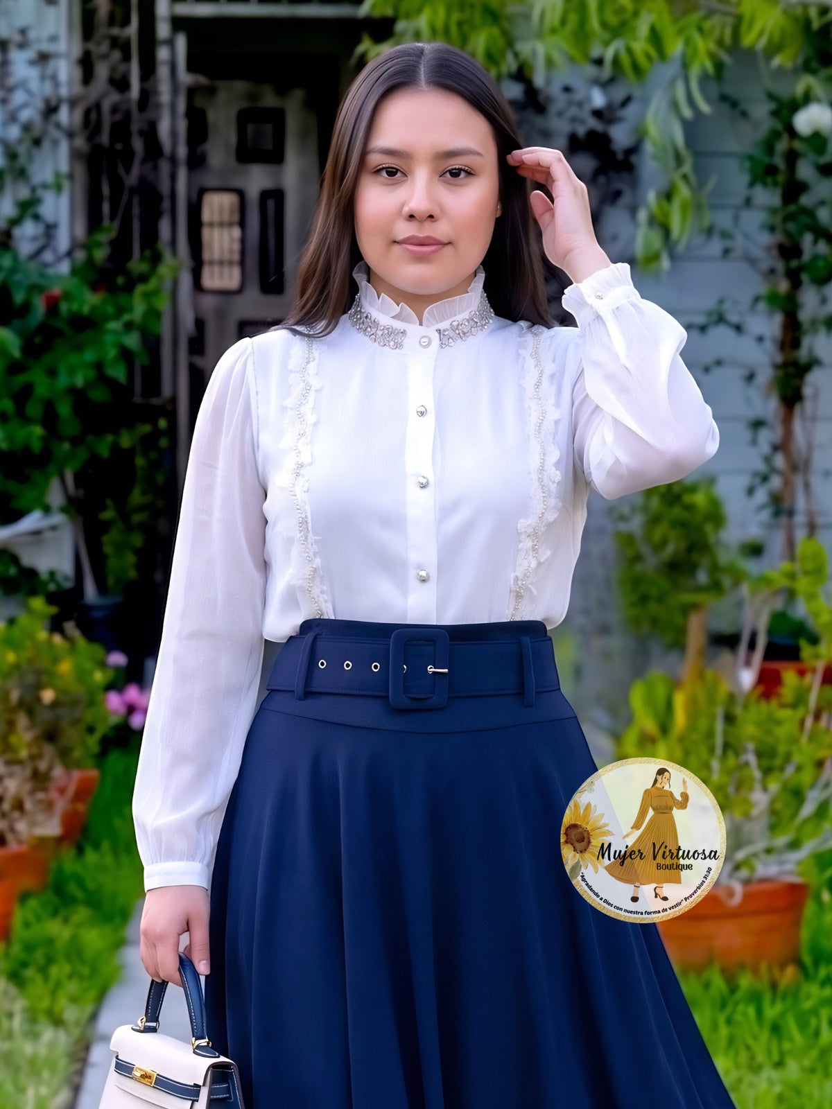 White Collar Neck Blouse