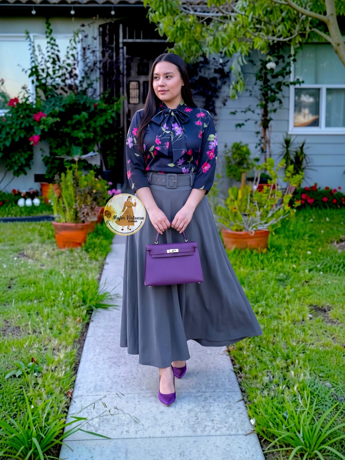 Marina Grey Belted Skirt