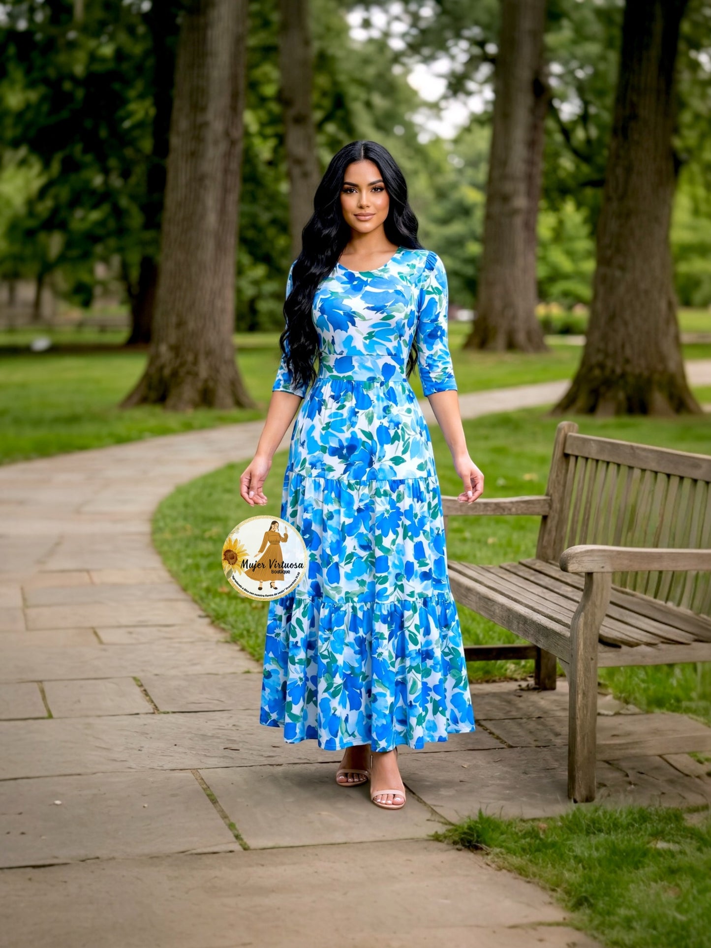 “Sunny days” White & Blue Floral Dress