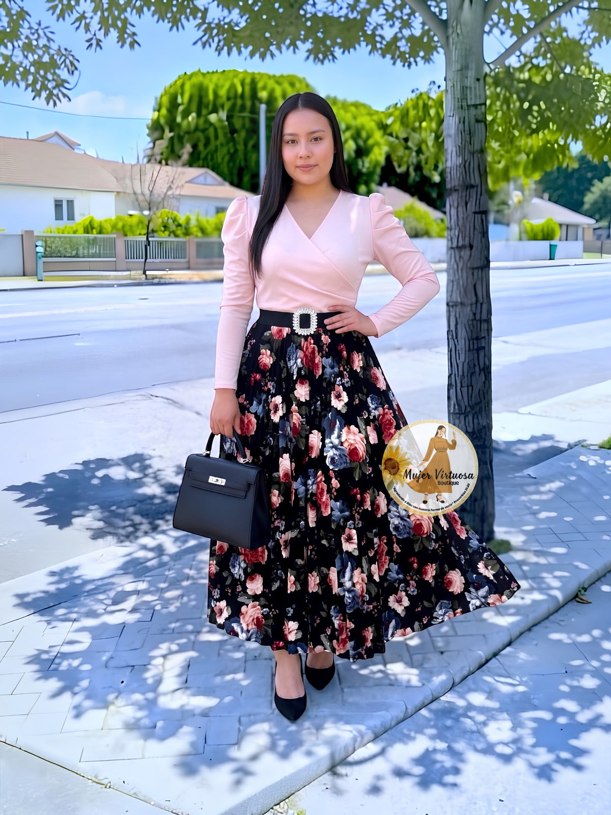 Yvette Pink & Black Floral Dress