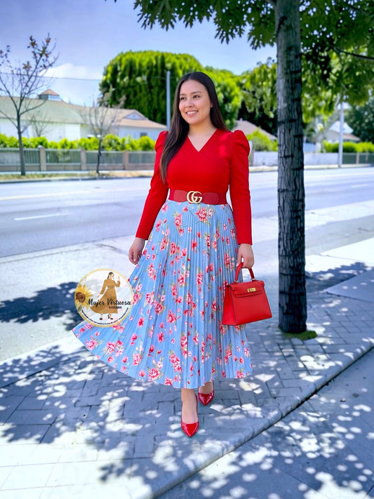 Yvette Red & Blue Floral Dress