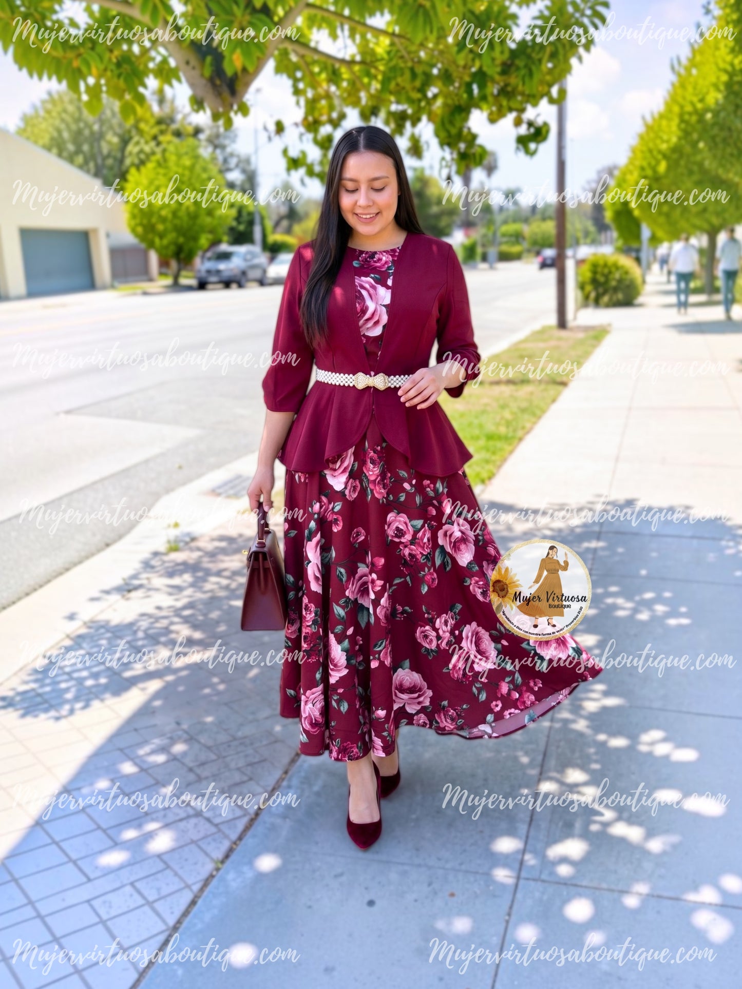 Helena Burgundy Floral Dress