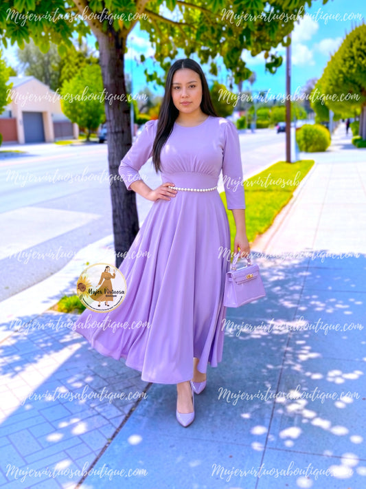 Amy Lilac Pearl Belted Dress