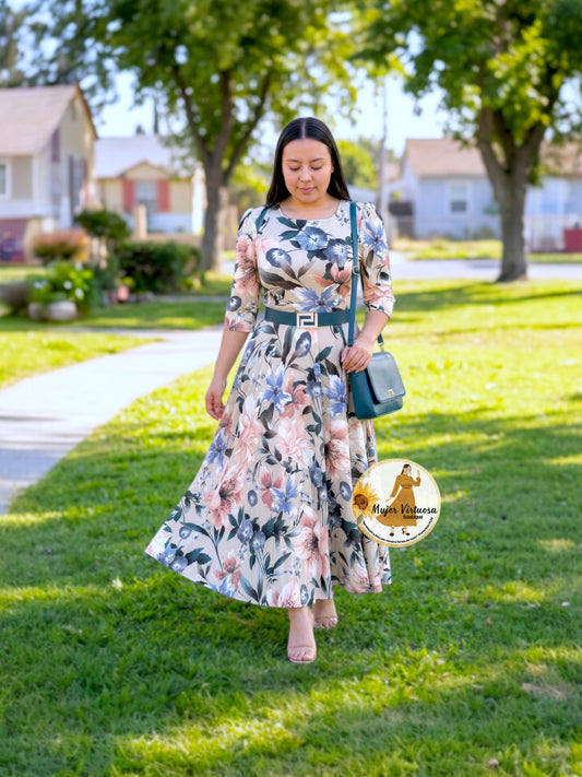 Eunice Beige Floral Dress