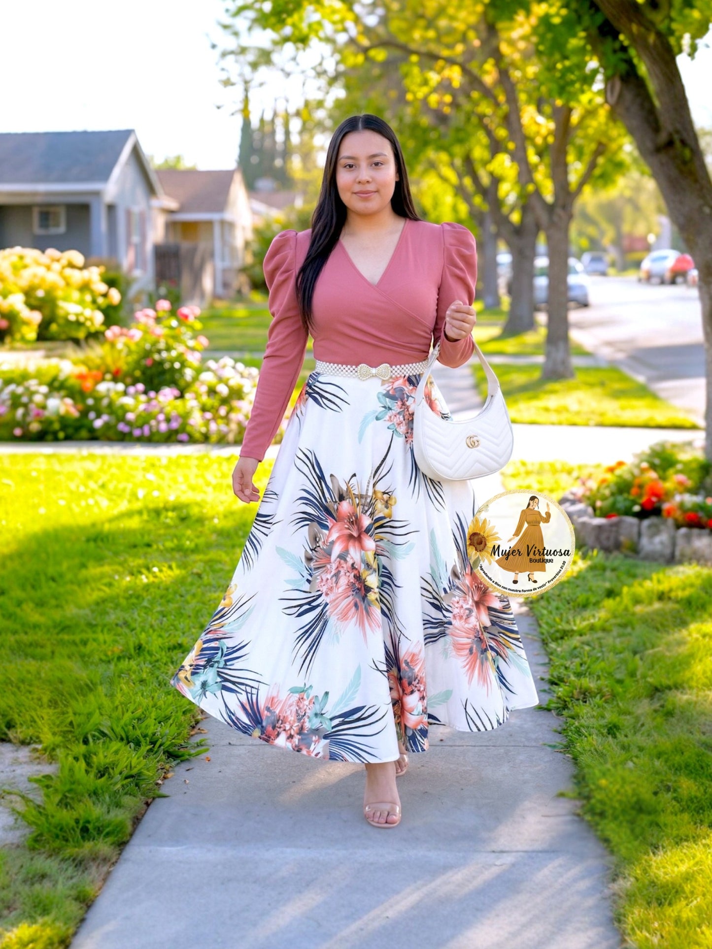 Larissa Mauve & White Floral Dress