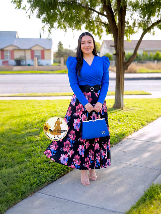 Yvette Royal Blue & Black Floral Dress