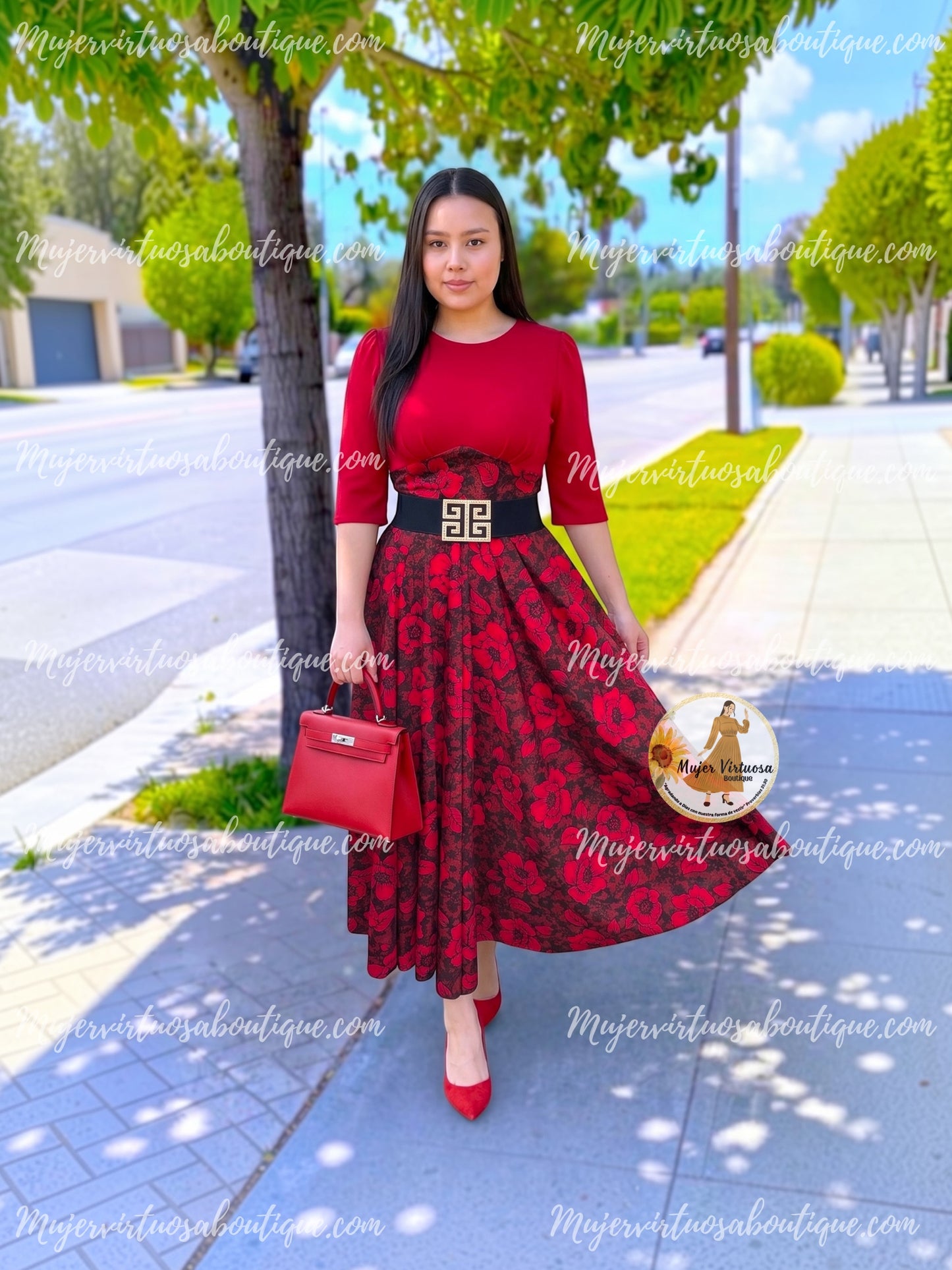 Amelia Red Floral Dress