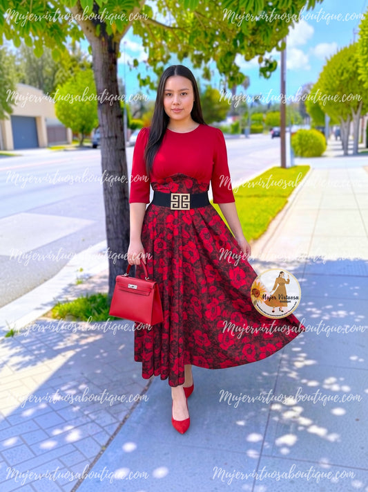 Amelia Red Floral Dress
