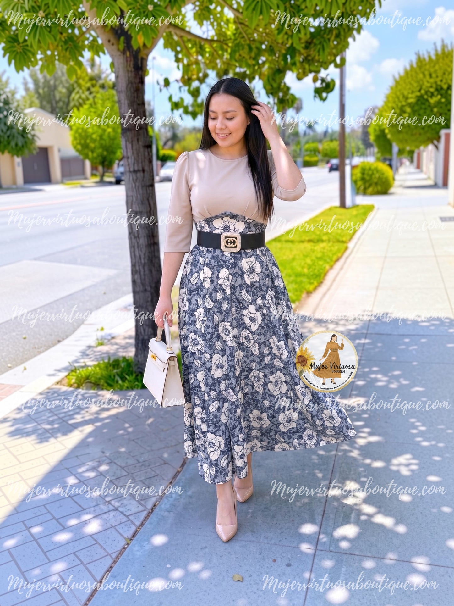 Amelia Beige Floral Dress