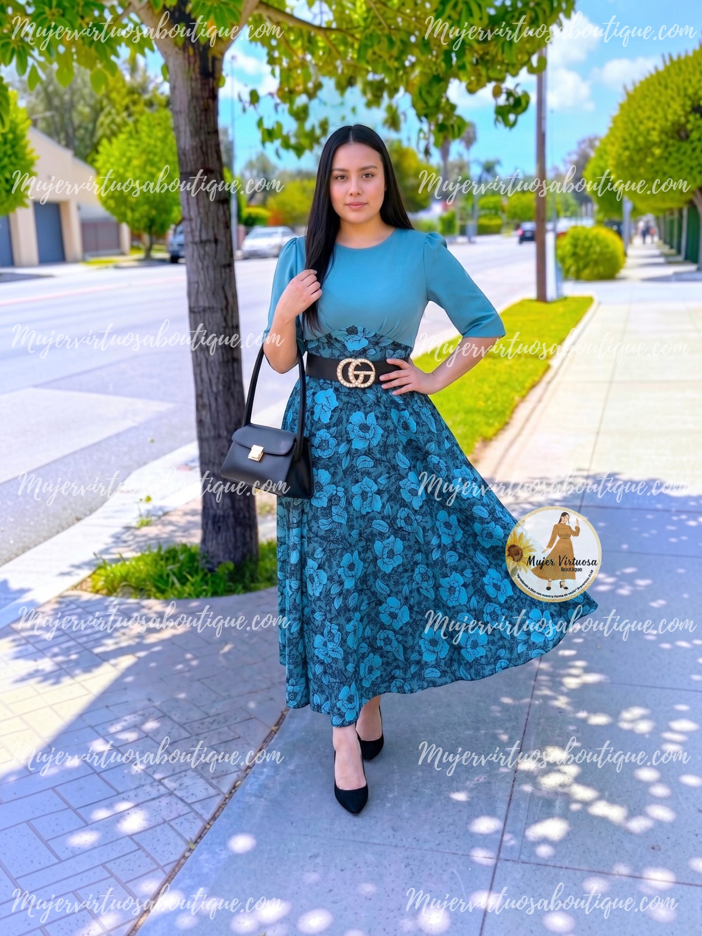 Amelia Aqua Floral Dress
