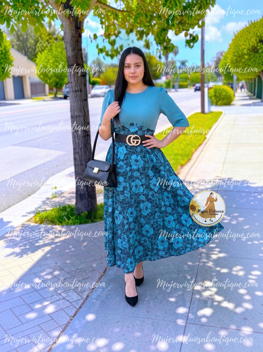 Amelia Aqua Floral Dress