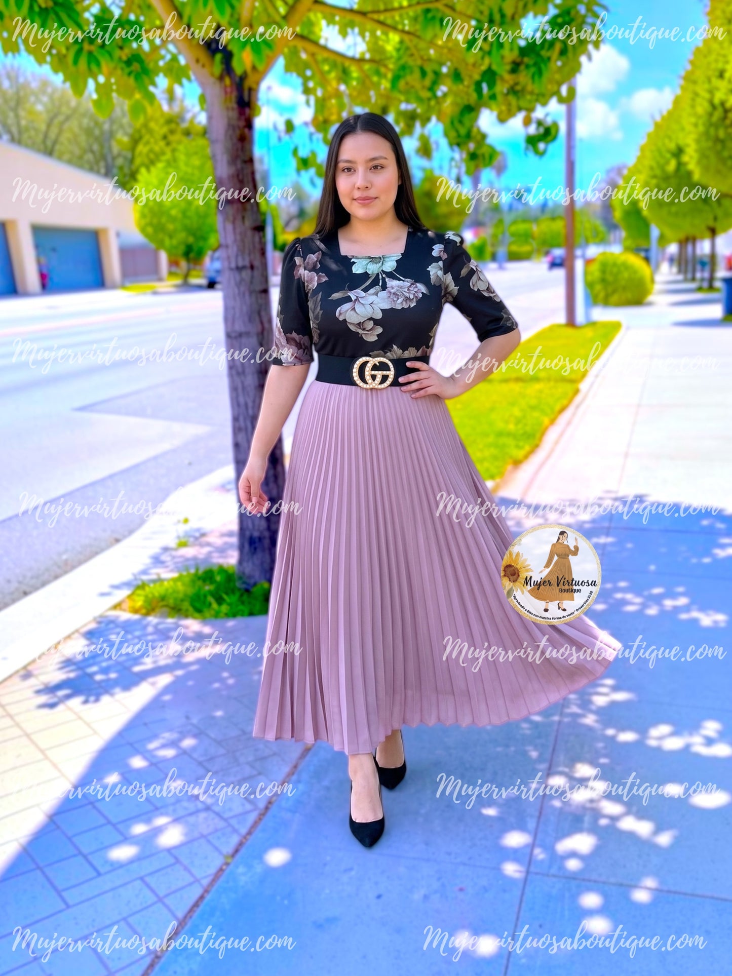 Leonor Black & Dusty Lilac Dress