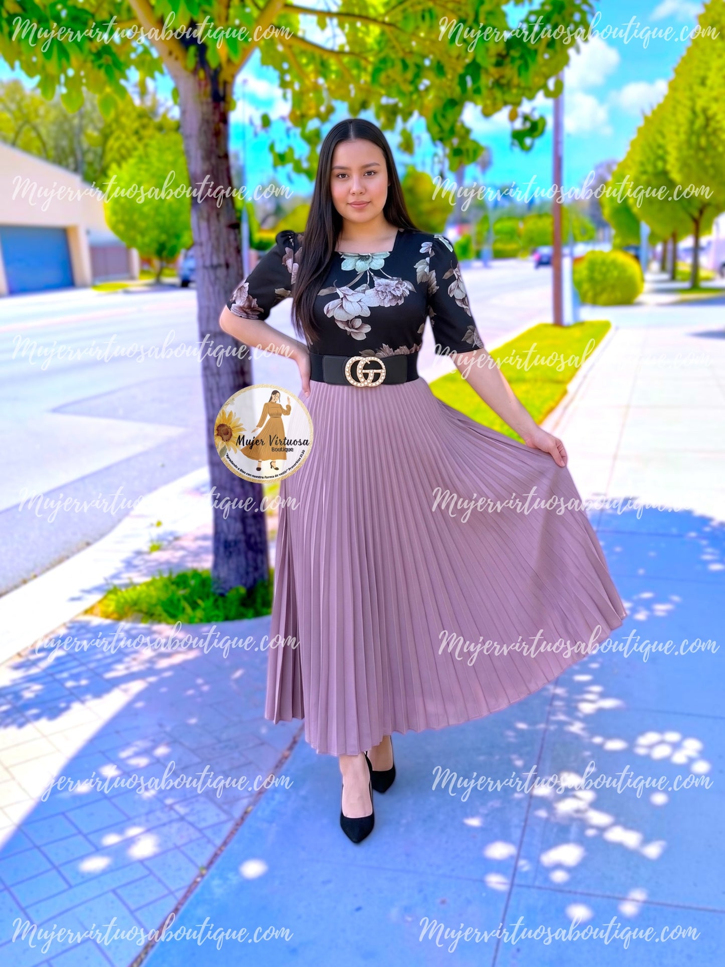 Leonor Black & Dusty Lilac Dress