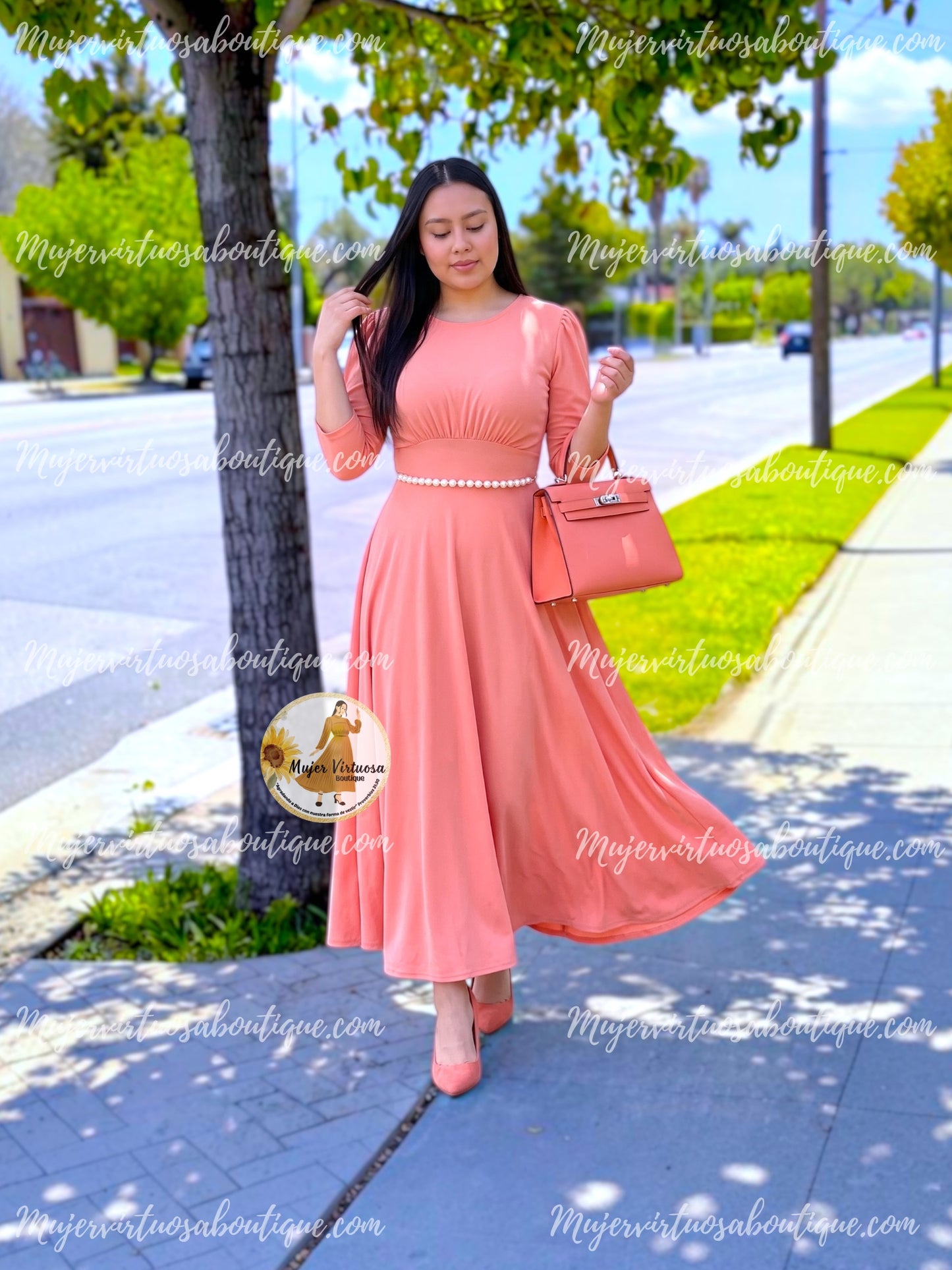 Amy Melon Pearl Belted Dress