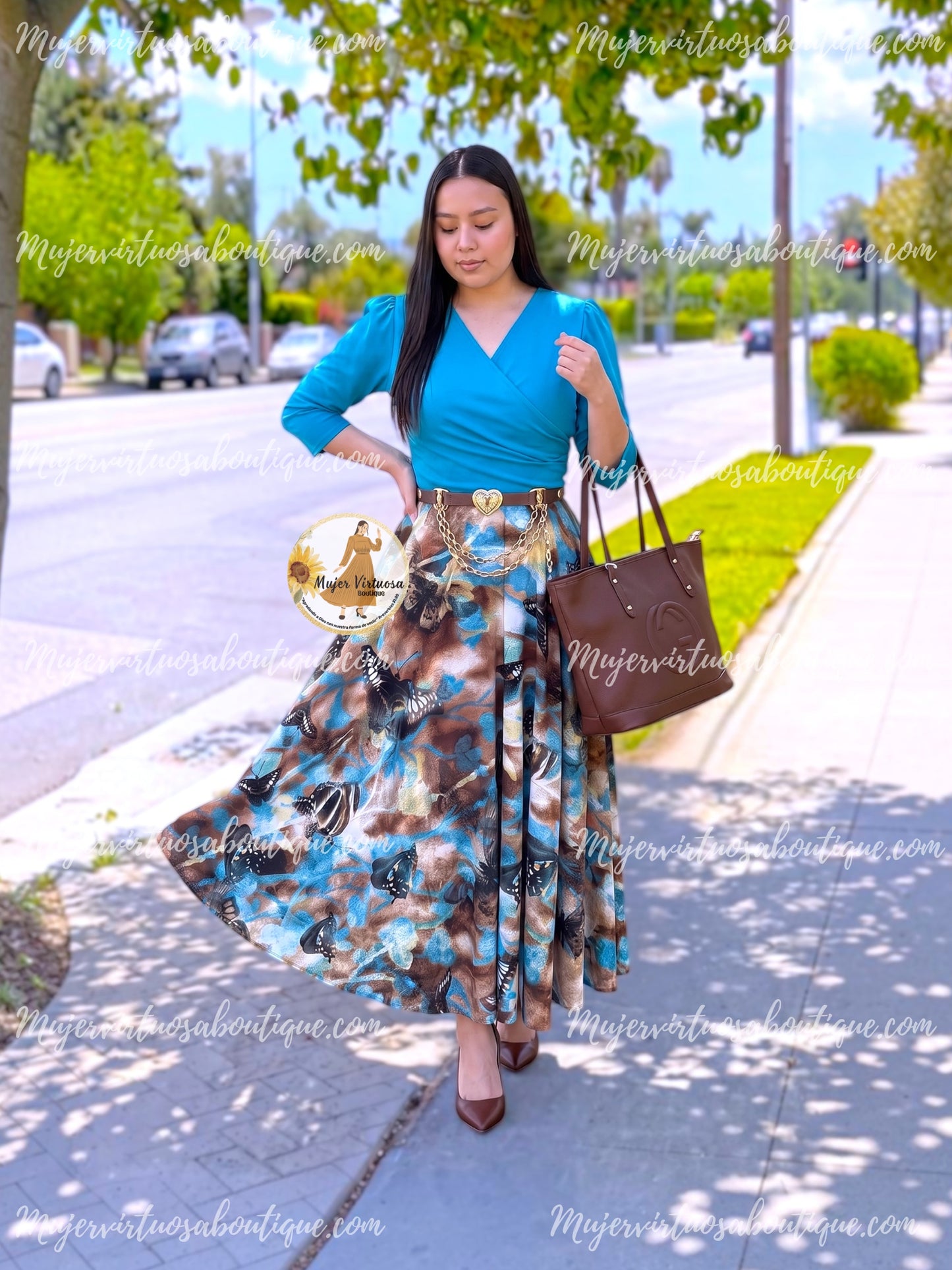 Edna Aqua & Brown Butterfly Dress